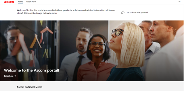 Screenshot of the new Ascom Partner Portal visible to external visitors (partners).